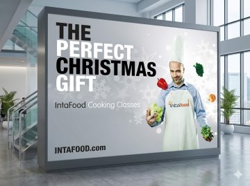 Chef juggling vegetables advert billboard
