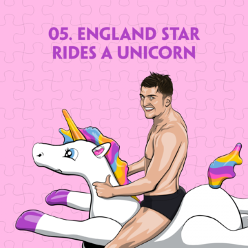 Harry Maguire riding a unicorn illustration
