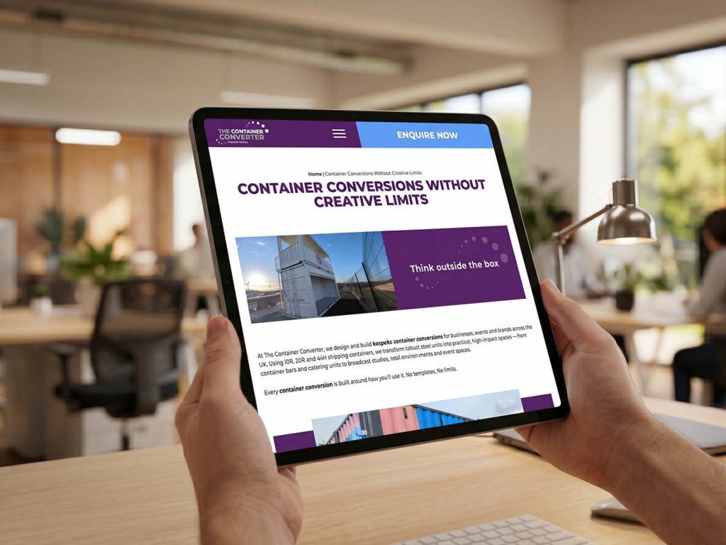 The Container Converter website on tablet