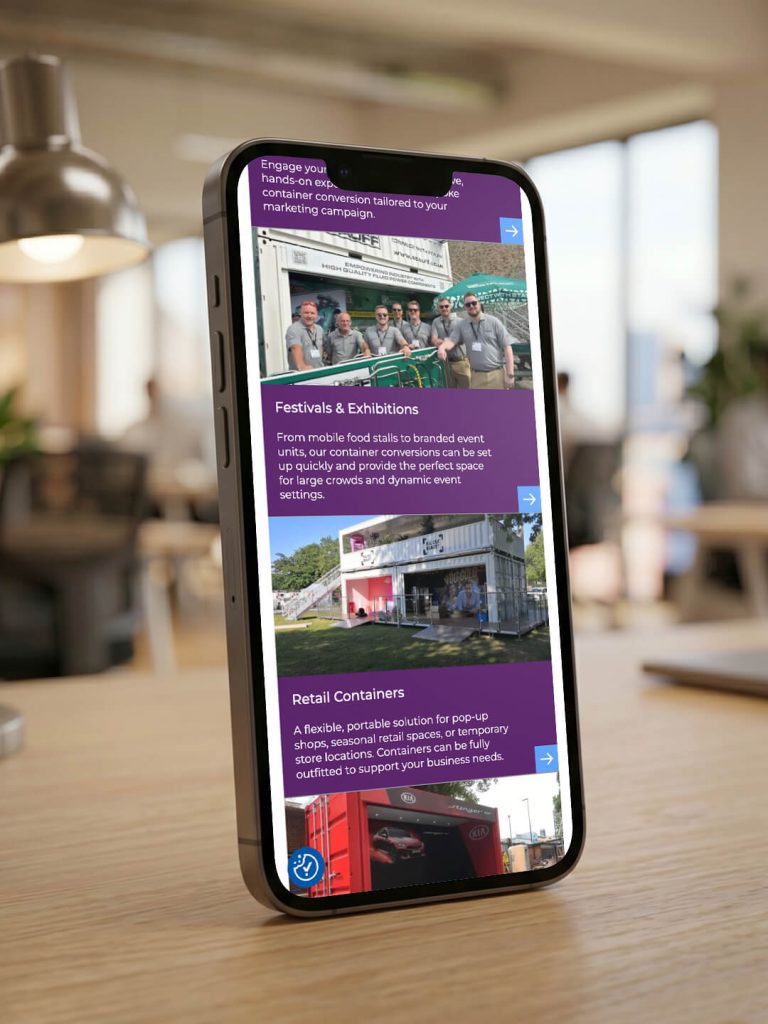 The Container Converter website on mobile
