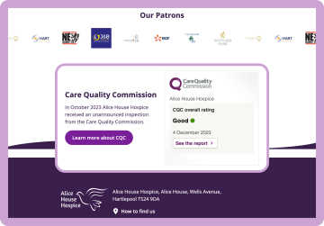 Alice House Hospice website tablet