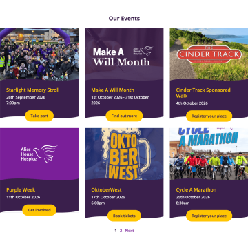 Alice House Hospice website events listing