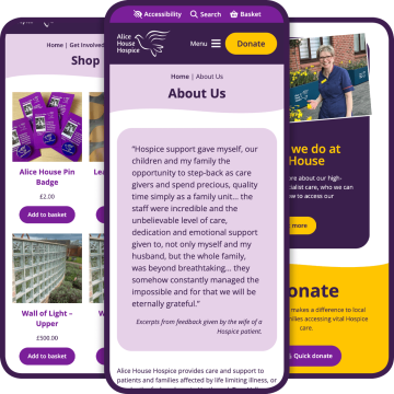 Alice House Hospice website on mobile